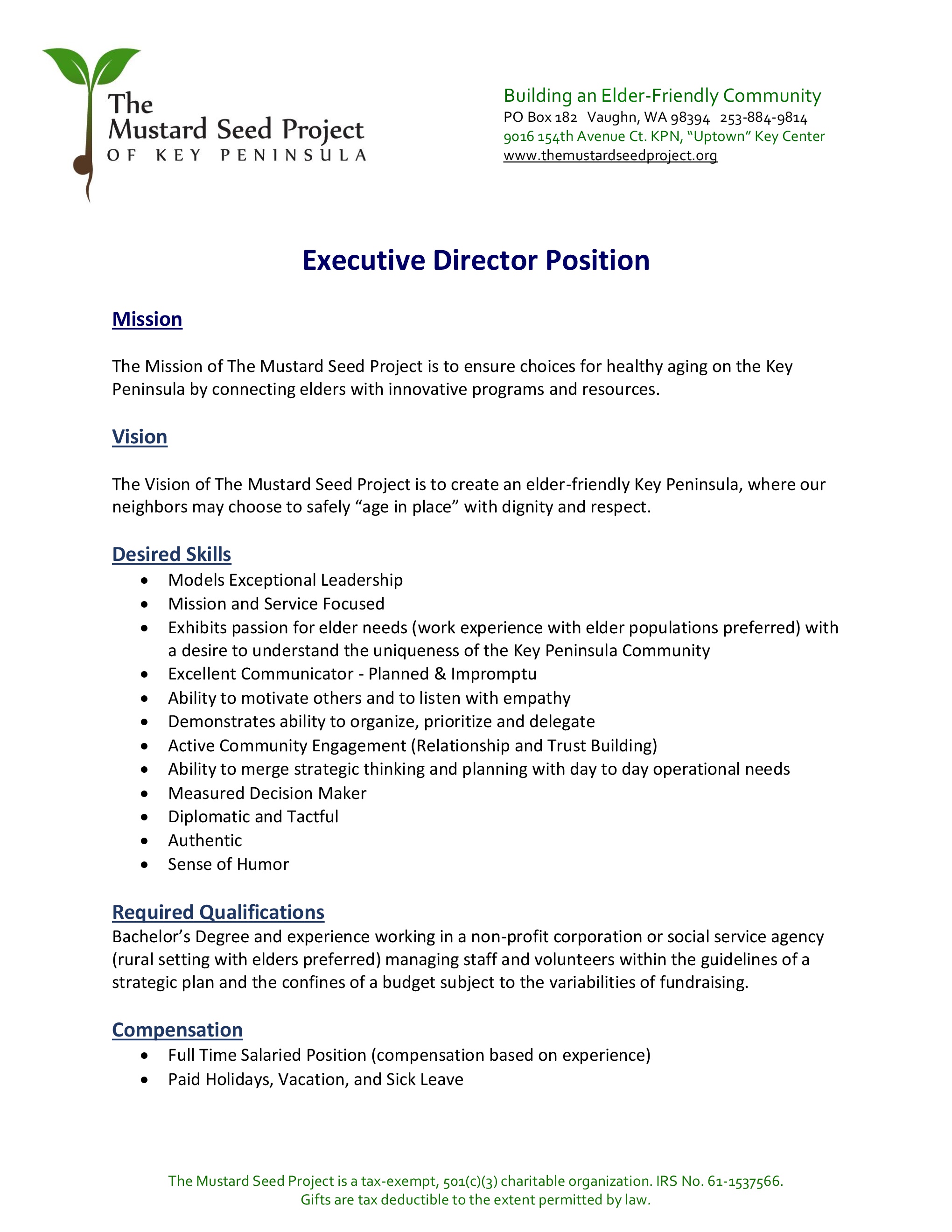 Nonprofit Executive Director Job Description